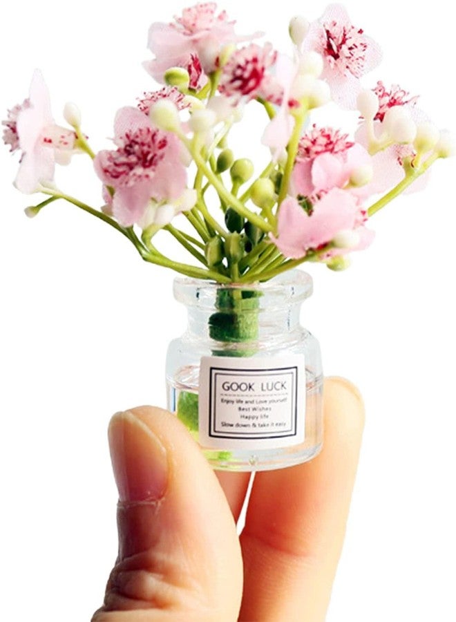 Qintreesify Miniature Flower in Vase Dollhouse Mini Jasmine Flowers Handmade Easily Matched Dollhouse Flower Vase Set Model Decor for 1:6 or1:8 Scale Micro Landscape Dollhouse Accessories (Pink) - Image 1